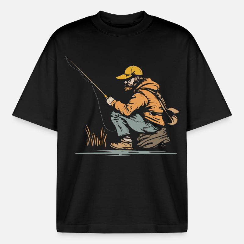 Graphiques de pêcheur - T-shirt unisexe épais coupe boxy Stanley/Stella - noir