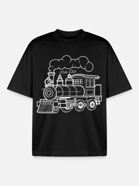 Steam locomotive sketch - Boxy Heavyweight Unisex Organic T-Shirt by Stanley/Stella - black