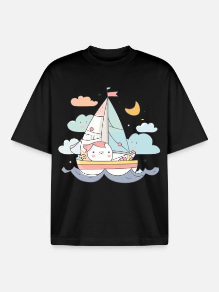 Sailing Comic Style - Boxy Heavyweight Unisex Organic T-Shirt by Stanley/Stella - black