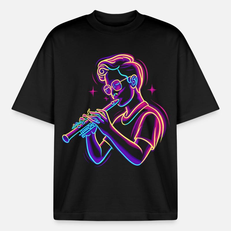 Flöte Junge Grafik Synthwave - Boxy Heavyweight Unisex Organic T-Shirt von Stanley/Stella - Schwarz