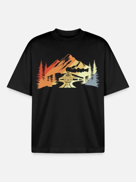 Railway Drawing Retro - Boxy Heavyweight Unisex Organic T-Shirt by Stanley/Stella - black