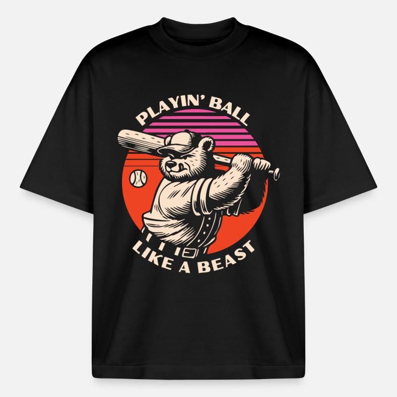 Baseball Beast Bear - Boxy Heavyweight Unisex Organic T-Shirt von Stanley/Stella - Schwarz