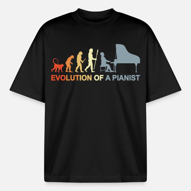 Évolution du piano - T-shirt unisexe épais coupe boxy Stanley/Stella - noir