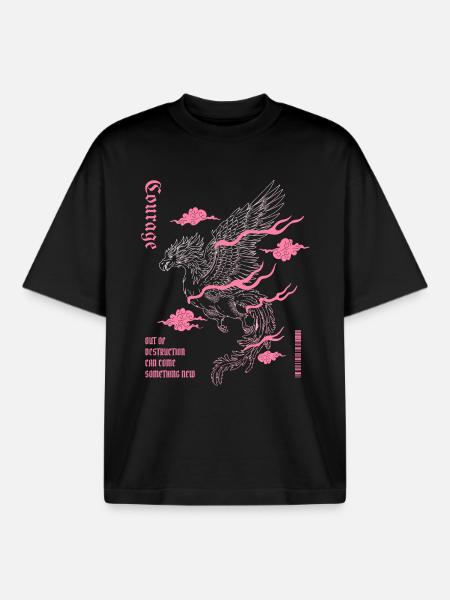 Courage – Phoenix Rebirth Design - T-shirt unisexe boxy épais biologique Stanley/Stella - noir