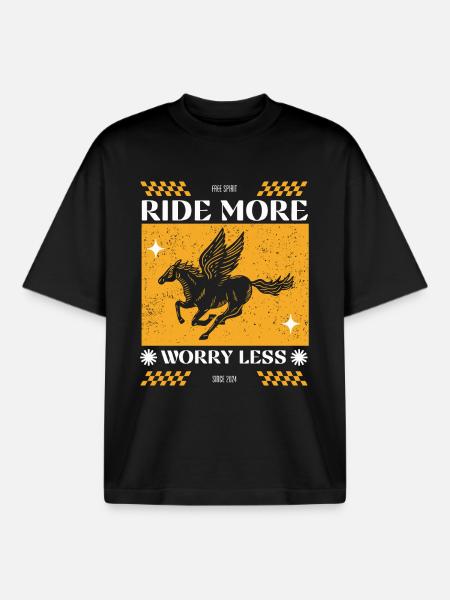 Cykla mer och oroa dig mindre – Pegasus Retro Design - Unisex boxy heavyweight ekologisk T-shirt Stanley/Stella - svart