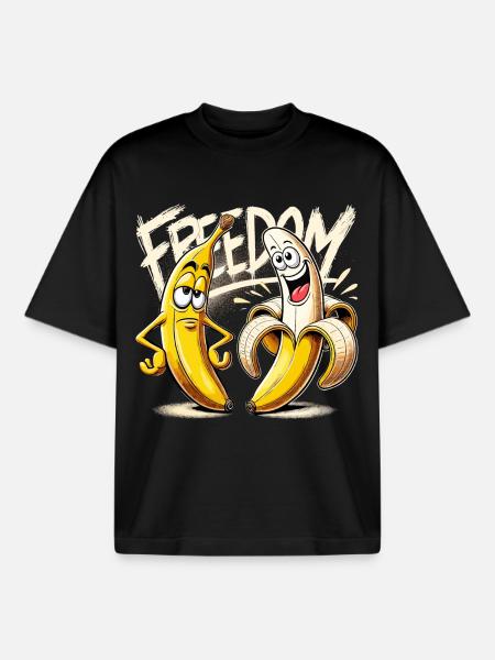 Cadeau banane liberté - T-shirt unisexe boxy épais biologique Stanley/Stella - noir