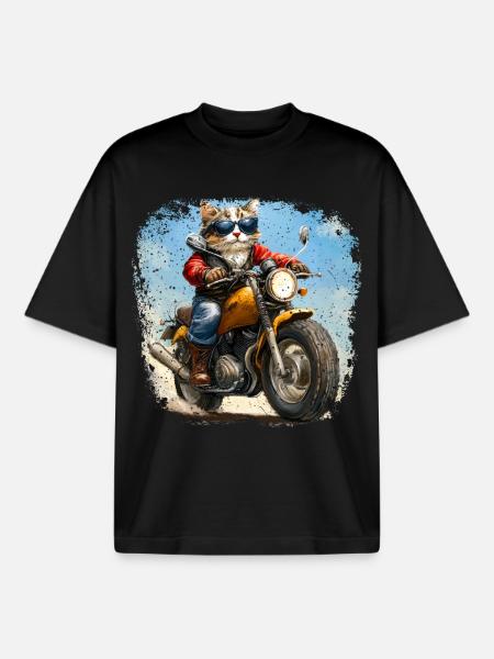 Chats Motards / Moto Chat - T-shirt unisexe boxy épais biologique Stanley/Stella - noir