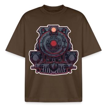 Locomotive Graphics - Boxy Heavyweight Unisex Organic T-Shirt by Stanley/Stella - mocha - Front - AI Model Male 185 light (185cm) & AI Model Female 172 dark (172cm)
