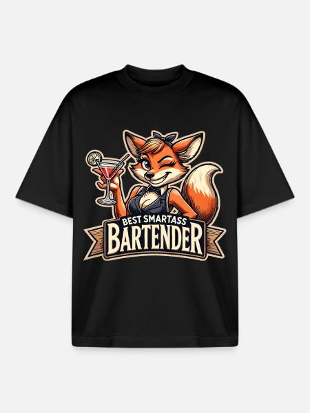 Bartender Barmaid Vixen Fox Gift - Boxy Heavyweight Unisex Organic T-Shirt by Stanley/Stella - black