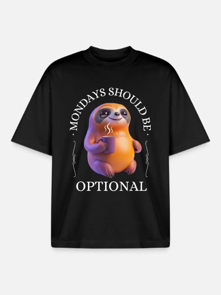 Monday grouch – coffee-drinking sloth - Boxy Heavyweight Unisex Organic T-Shirt by Stanley/Stella - black