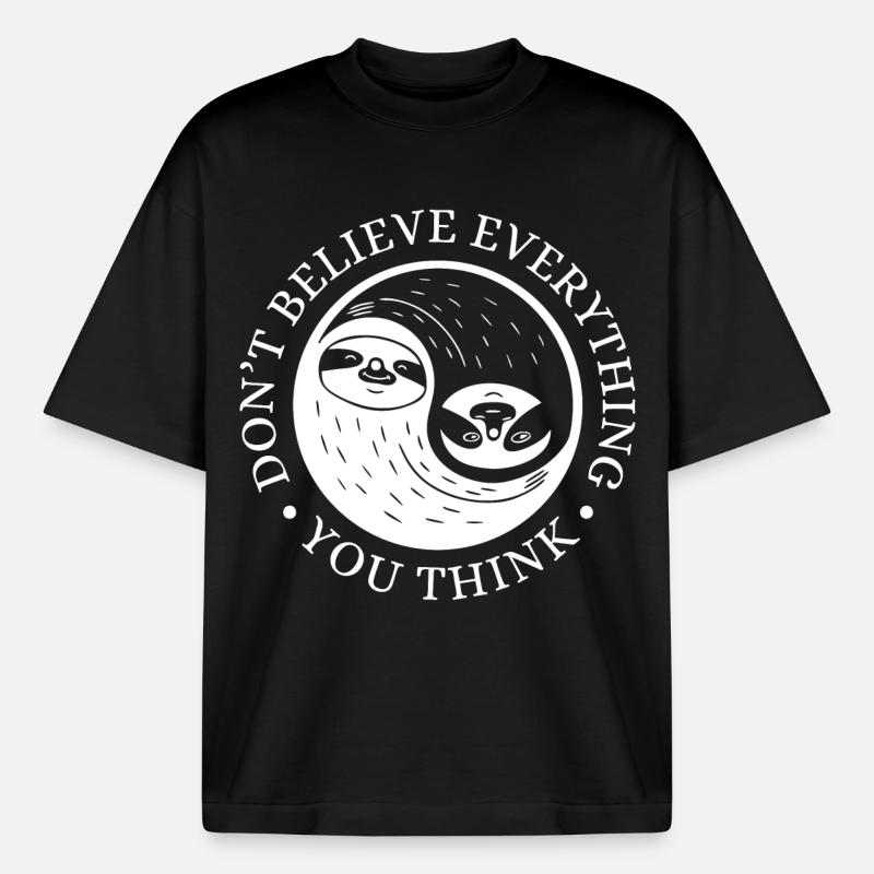 Yin-Yang Sloth – Relaxed Mindset - Boxy Heavyweight Unisex Organic T-Shirt by Stanley/Stella - black
