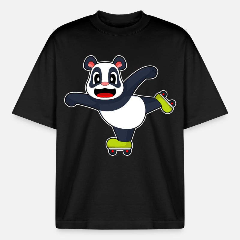 Panda Inline skating Rollschuhe - Boxy Heavyweight Unisex Organic T-Shirt von Stanley/Stella - Schwarz