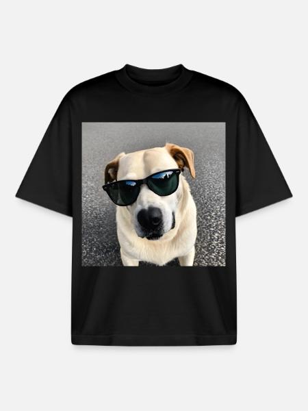 Dog with sunglasses - Boxy Heavyweight Unisex Organic T-Shirt by Stanley/Stella - black