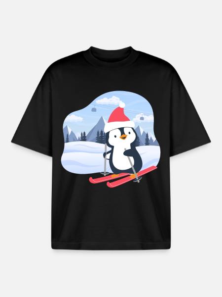 Little penguin skiing - Boxy Heavyweight Unisex Organic T-Shirt by Stanley/Stella - black