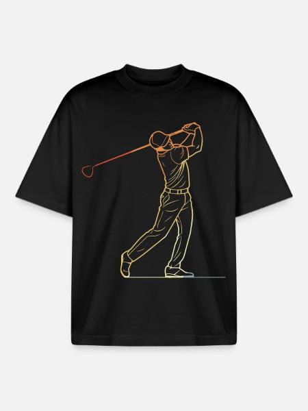 Golfer Line Art - Boxy Heavyweight Unisex Organic T-Shirt by Stanley/Stella - black