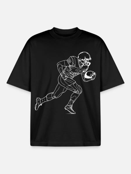 Football Player Drawing - Boxy Heavyweight Unisex Organic T-Shirt by Stanley/Stella - black