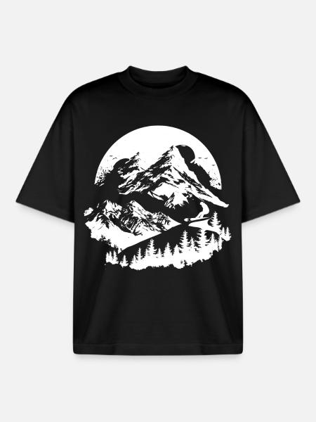 Snowboarding Drawing - Boxy Heavyweight Unisex Organic T-Shirt by Stanley/Stella - black