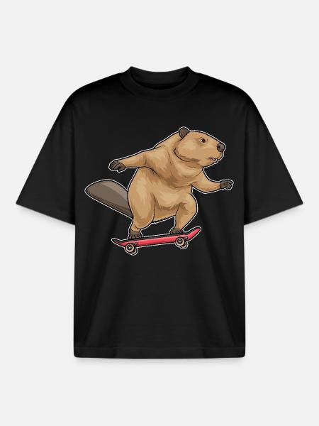 Beaver Skater Skateboard - Boxy Heavyweight Unisex Organic T-Shirt by Stanley/Stella - black