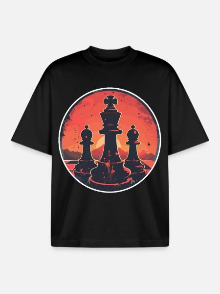 Pièces d’échecs à l’ancienne - T-shirt unisexe boxy épais biologique Stanley/Stella - noir