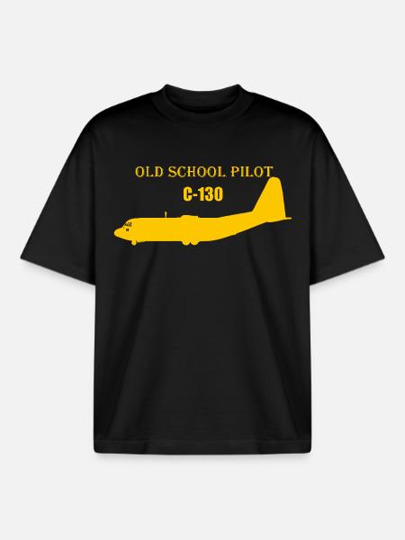 Old school pilot C-130 - Boxy Heavyweight Unisex Organic T-Shirt by Stanley/Stella - black