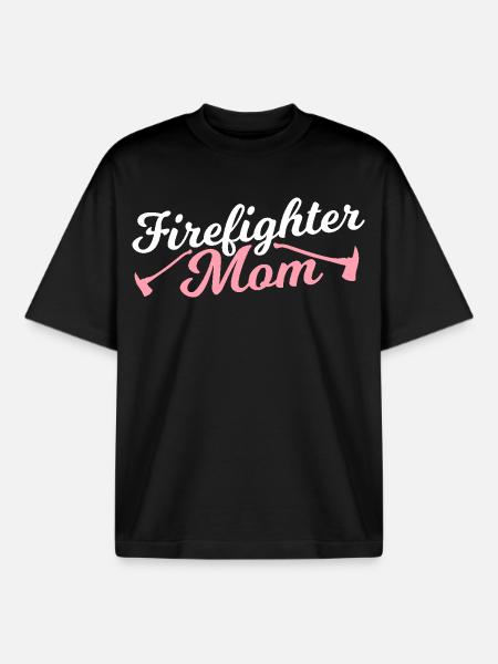Maman pompiers - T-shirt unisexe boxy épais biologique Stanley/Stella - noir
