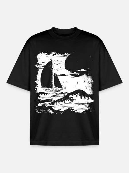 Sailing Drawing - Boxy Heavyweight Unisex Organic T-Shirt by Stanley/Stella - black