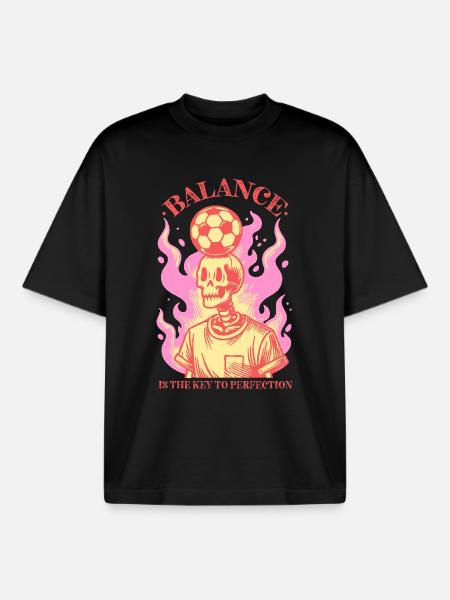 Balance & Flames – Fußballkunst mit Schädel - Boxy Heavyweight Unisex Organic T-Shirt von Stanley/Stella - Schwarz