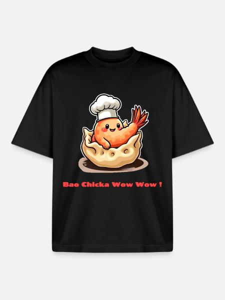 Shrimp Dumpling – Bao Chicka Wow Wow! - Boxy Heavyweight Unisex Organic T-Shirt by Stanley/Stella - black