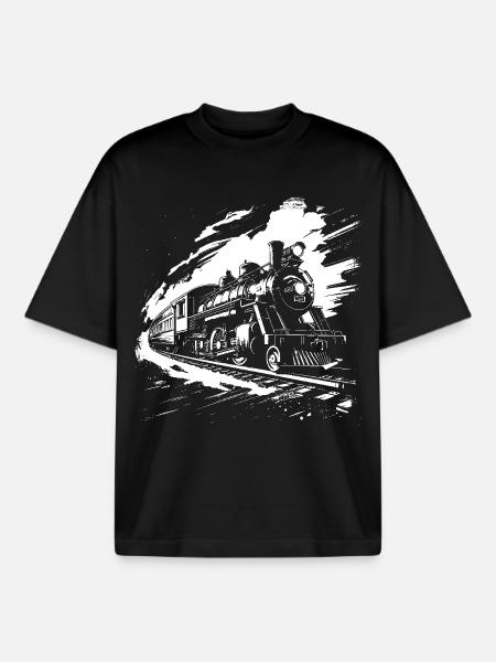 Railway Drawing - Boxy Heavyweight Unisex Organic T-Shirt by Stanley/Stella - black