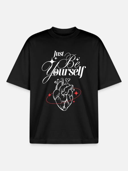 Just Be Yourself – Heart & Self-Love - Boxy Heavyweight Unisex Organic T-Shirt by Stanley/Stella - black