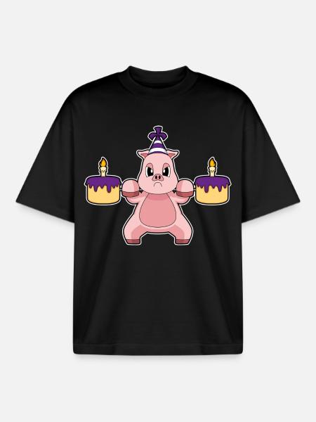 Cochon Anniversaire Musculation - T-shirt unisexe boxy épais biologique Stanley/Stella - noir