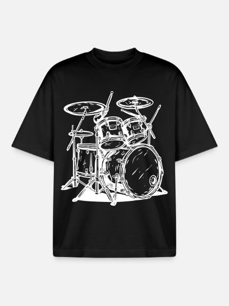 Drumkit Line Art - Boxy Heavyweight Unisex Organic T-Shirt by Stanley/Stella - black