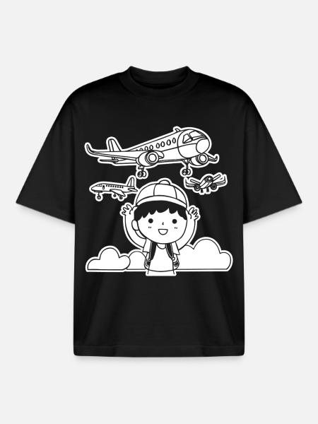 Funny planes - Boxy Heavyweight Unisex Organic T-Shirt by Stanley/Stella - black