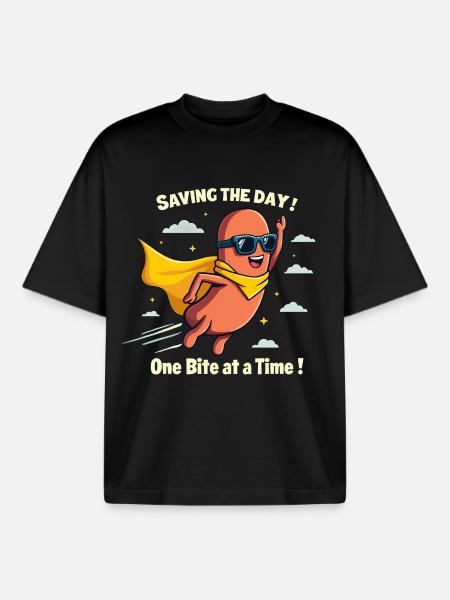 Hotdog Hero - Saving the Day - Boxy Heavyweight Unisex Organic T-Shirt von Stanley/Stella - Schwarz