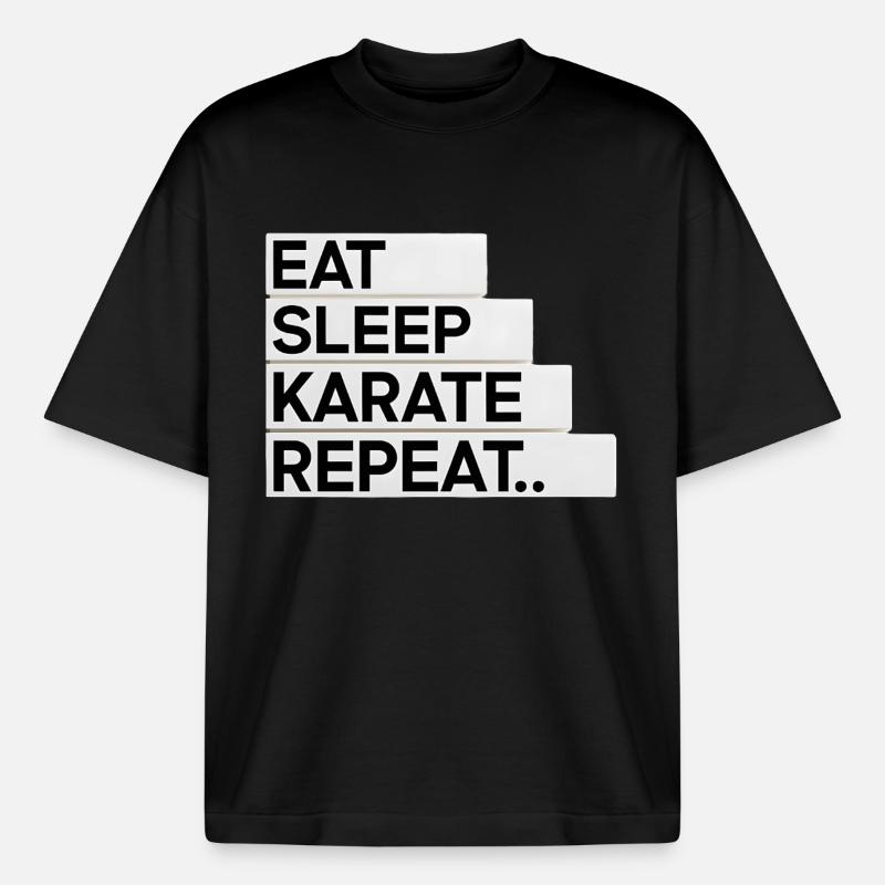 Manger. Dormir. Karaté. Répéter... - T-shirt unisexe boxy épais biologique Stanley/Stella - noir