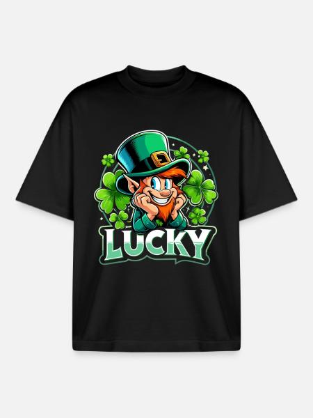 Saint-Patrick Leprechaun Leprechaun Leprechaun Happy - T-shirt unisexe boxy épais biologique Stanley/Stella - noir