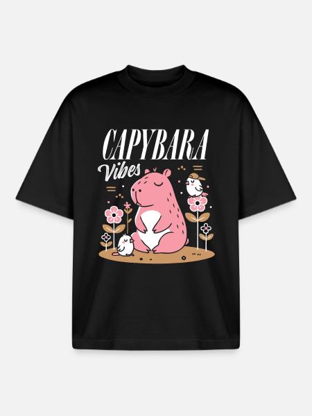 Ambiance détendue de Capybara - T-shirt unisexe boxy épais biologique Stanley/Stella - noir