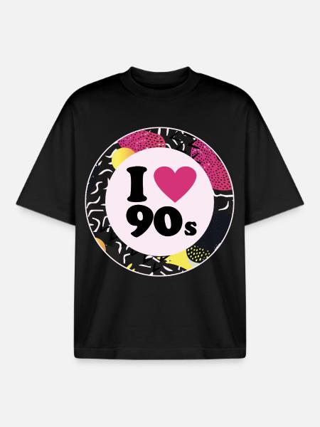 I ♥ 90s – Nostalgic retro design - Boxy Heavyweight Unisex Organic T-Shirt by Stanley/Stella - black