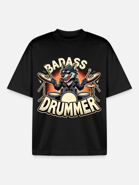 Tough Drummer Wolf Cool Gift - Boxy Heavyweight Unisex Organic T-Shirt by Stanley/Stella - black
