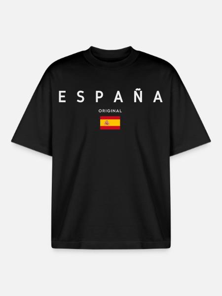 Drapeau de l’Espagne, fierté espagnole - T-shirt unisexe boxy épais biologique Stanley/Stella - noir