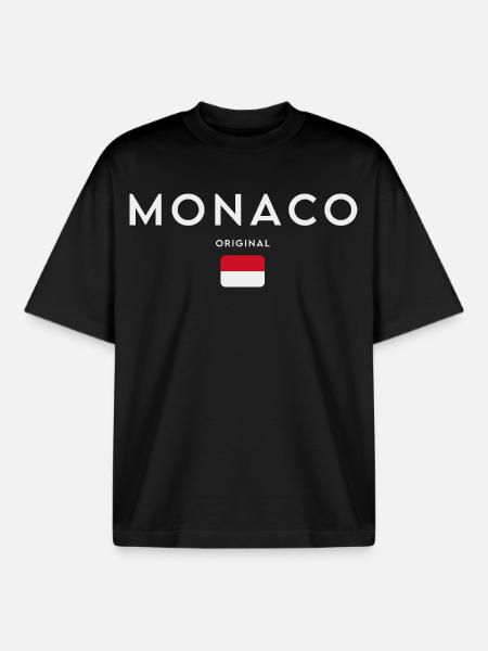 Monaco flag, Monegasque pride - Boxy Heavyweight Unisex Organic T-Shirt by Stanley/Stella - black