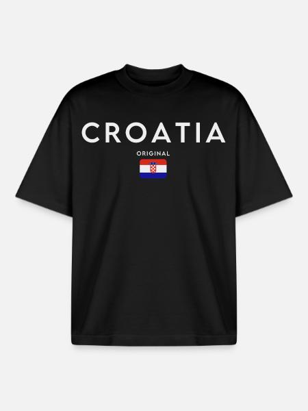 Drapeau croate, fierté croate - T-shirt unisexe boxy épais biologique Stanley/Stella - noir
