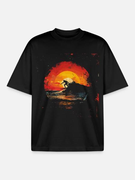 Surfer Sunset - Boxy Heavyweight Unisex Organic T-Shirt by Stanley/Stella - black