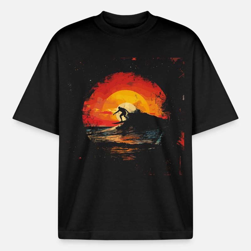 Surfeur Coucher de soleil - T-shirt unisexe épais coupe boxy Stanley/Stella - noir