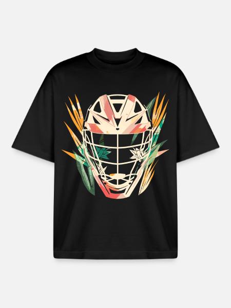 Lacrosse Helmet Cartoon - Boxy Heavyweight Unisex Organic T-Shirt by Stanley/Stella - black