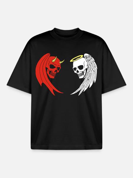 Angel and Demon Skeleton - Boxy Heavyweight Unisex Organic T-Shirt by Stanley/Stella - black