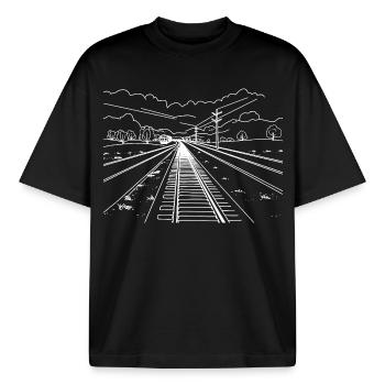 Eisenbahnstrecke - Boxy Heavyweight Unisex Organic T-Shirt von Stanley/Stella - Schwarz - Vorne - AI Model Male 185 light (185cm) & AI Model Female 172 dark (172cm)