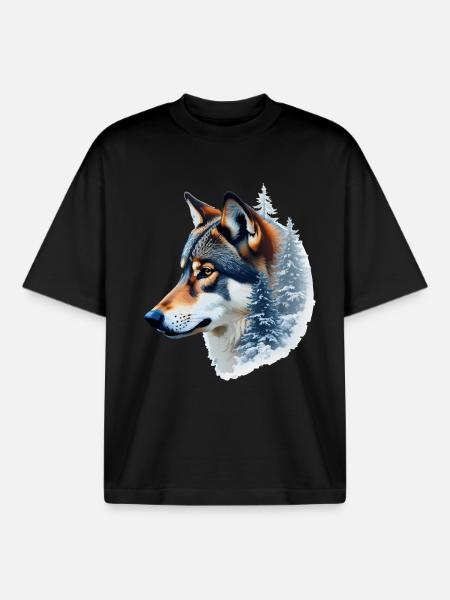 Snow Wolf: Wild and Winter Fusion - Boxy Heavyweight Unisex Organic T-Shirt by Stanley/Stella - black