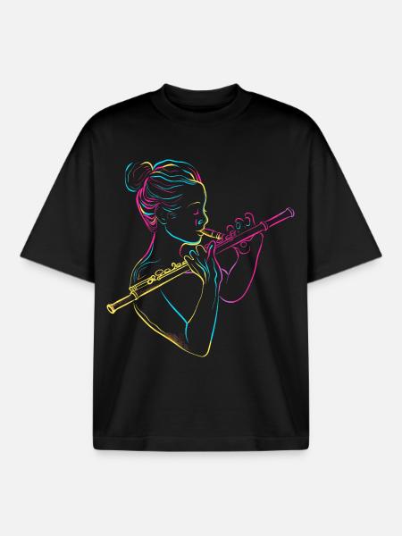 Flute Girl 80s - Boxy Heavyweight Unisex Organic T-Shirt by Stanley/Stella - black