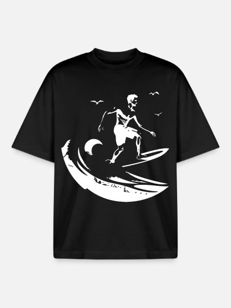 Surfing Drawing - Boxy Heavyweight Unisex Organic T-Shirt by Stanley/Stella - black